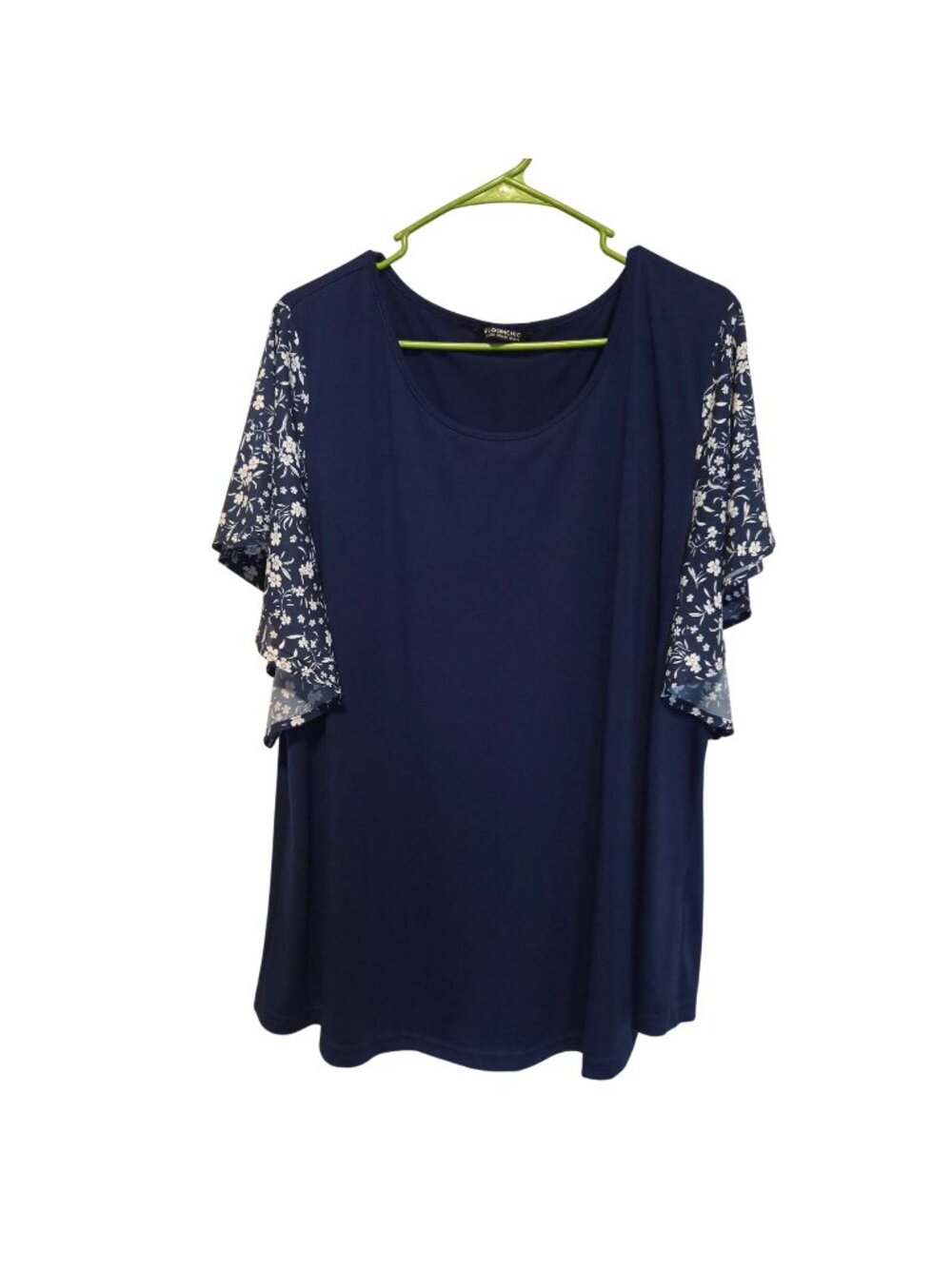 BloomChic Plus Size Navy Top W/ Floral Sheer Sleeves Size 22-24